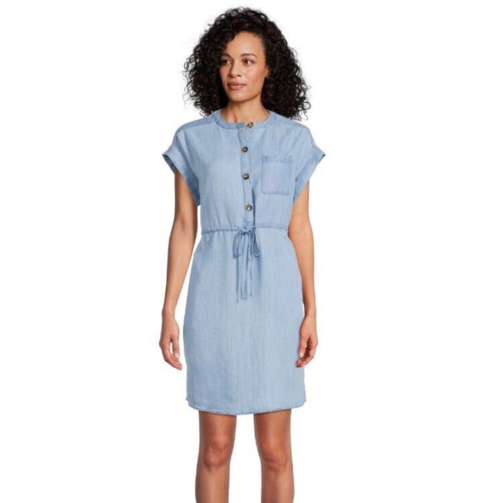 Time and Tru Light Blue Button-Front Midi Dress